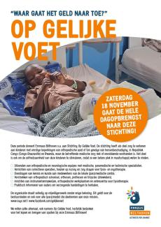Poster met informatie over de projecten van de Stichting Op Gelijke Voet